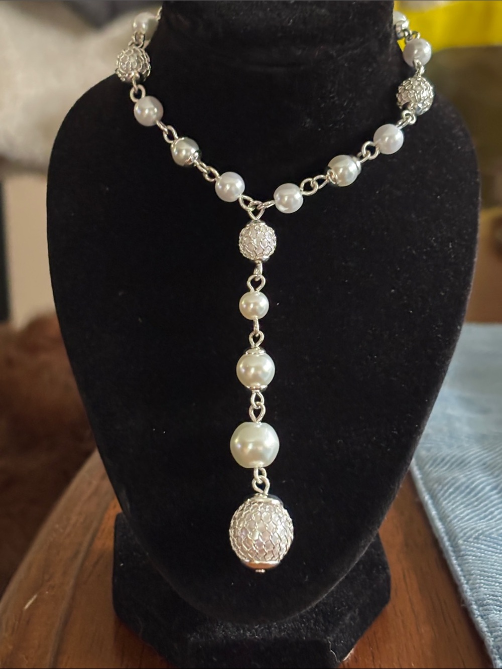 Bandolino Silver-Tone Pearl Y-Drop Necklace